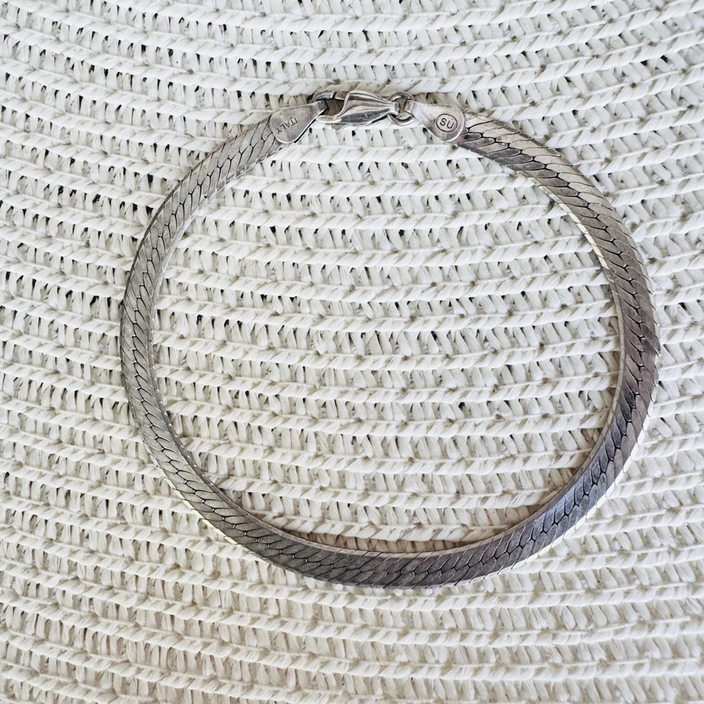 VTG Chunky 925 Italian Sterling Silver Herringbon Bracelet  7.5 inches  7.31g TW - Picture 2 of 6
